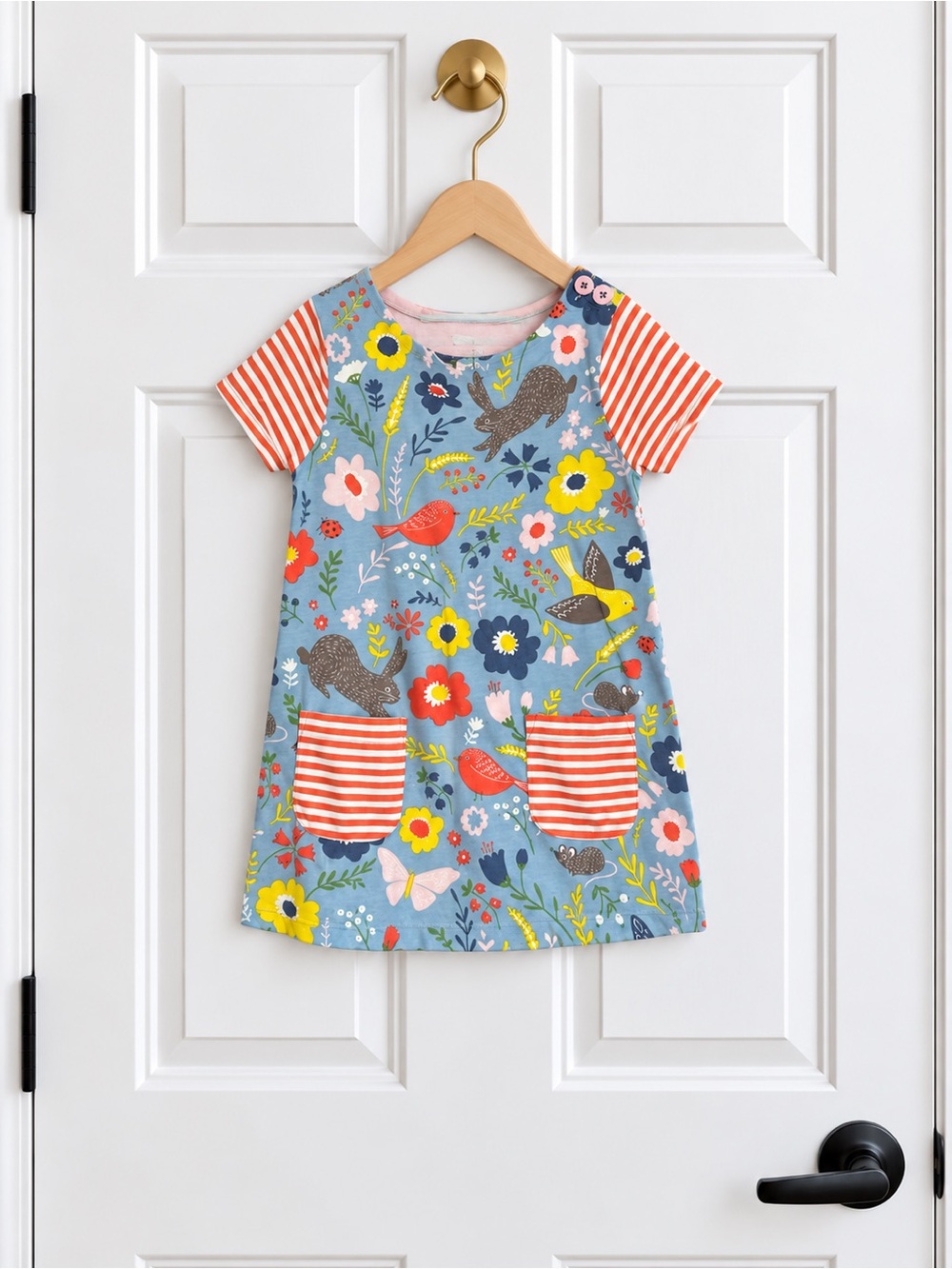 Mini Boden Girls Woodland Animal Floral Stripe Dress 5-6Y